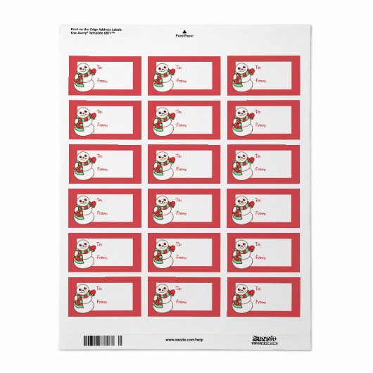 Snowman Gift Label Label (Full Sheet)