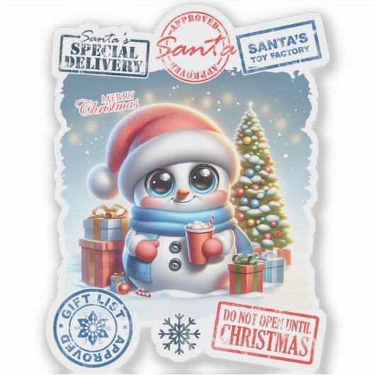 Snowman & Gifts Kerst sticker (Voorkant)