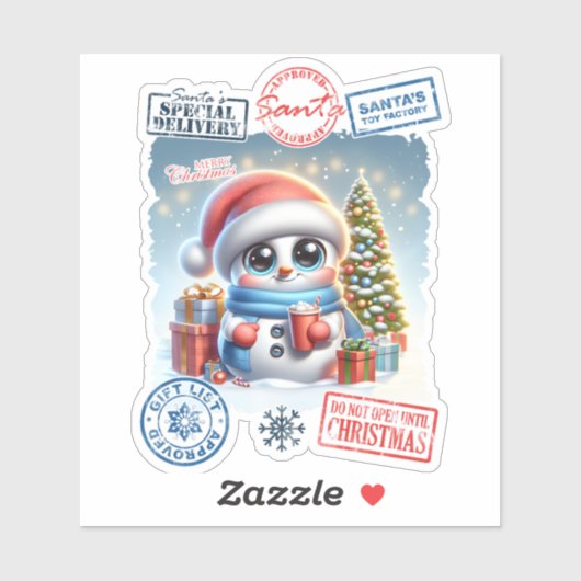 Snowman & Gifts Kerst sticker (Vel)