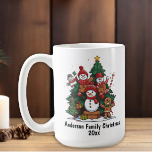 Snowman Gingerbread Man Familie Kerstjaar Koffiemok