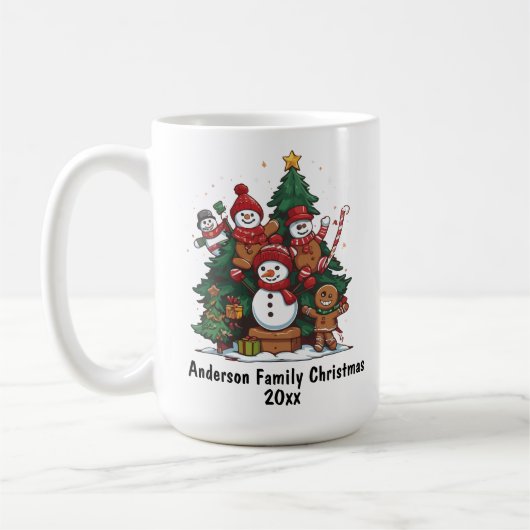 Snowman Gingerbread Man Familie Kerstjaar Koffiemok (Links)