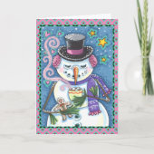 SNOWMAN, GINGERBREAD MAN, HETE CHOCOLADE MOK Blanc Feestdagen Kaart (Voorkant)