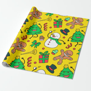 Snowman Gingerbrood Man kerstbomen Cadeaupapier