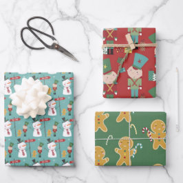 Snowman Gingerbrood Man Tin Soldier Kerstmis Inpakpapier Vel