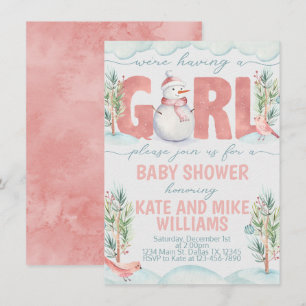 Snowman Girl Baby shower Invite Kaart