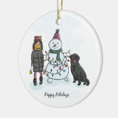 Snowman, Girl en Dog Keramisch Ornament (Links)