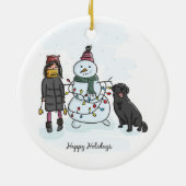 Snowman, Girl en Dog Keramisch Ornament (Achterkant)