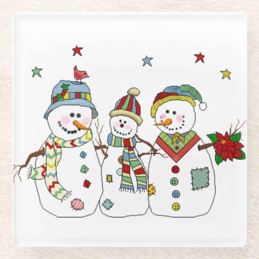 Snowman Glazen Onderzetter (Voorkant)