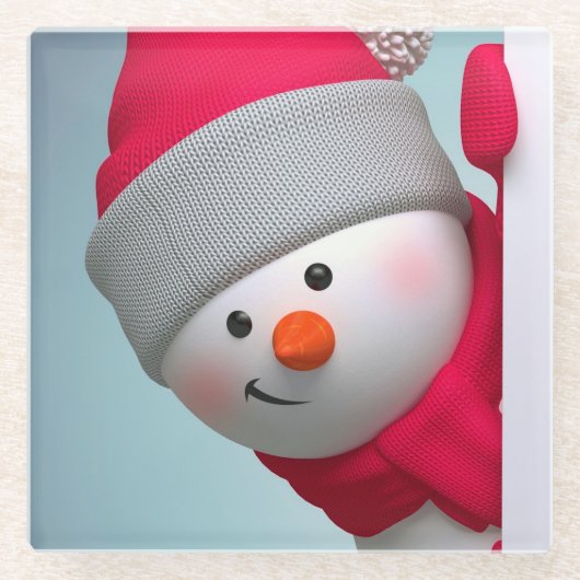 Snowman Glazen Onderzetter (Voorkant)