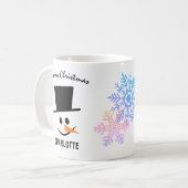 Snowman glimlachen in Topper Pet. Vrolijk kerstfee Koffiemok (Voorkant links)