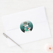 Snowman glimlachen, kardinaal in een Snowstorm Sti Ronde Sticker (Envelop)