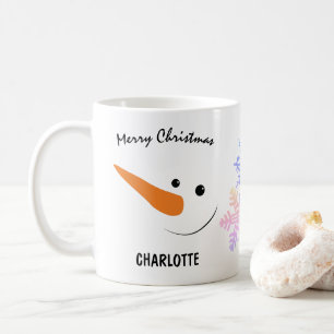 Snowman glimlachen met lange neus, vrolijk kerstfe koffiemok