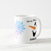 Snowman glimlachen met open mond. Vrolijk kerstfee Koffiemok (Voorkant rechts)