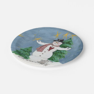 Snowman glimlachen "Wish on a Star" schilderij  Papieren Bordje