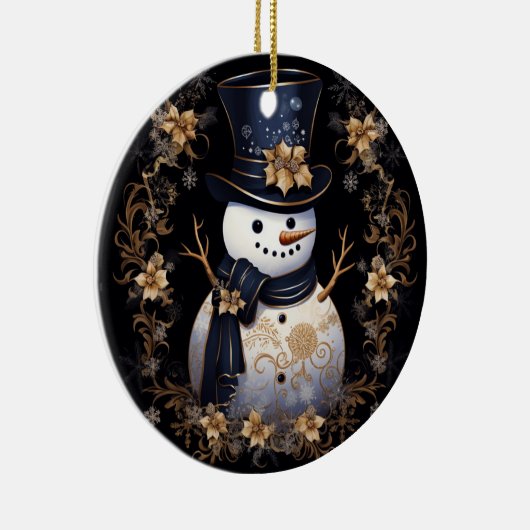Snowman Gold Flowers Ornament (Rechts)