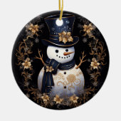 Snowman Gold Flowers Ornament (Voorkant)