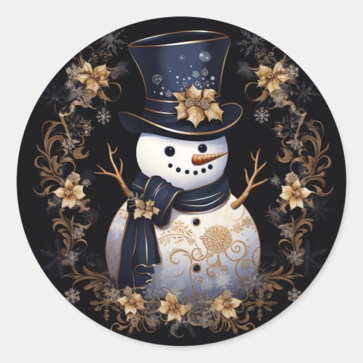 Snowman Gold Flowers Sticker (Voorkant)
