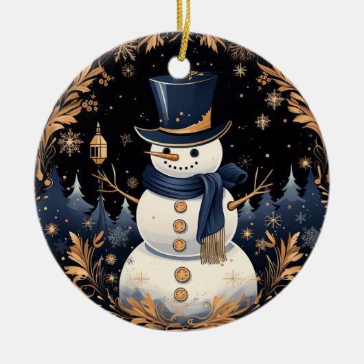 Snowman Gold verlaat Ornament (Voorkant)