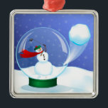 Snowman Golfer in een sneeuwWereldbol Metalen Ornament<br><div class="desc">Illustratie van een sneeuwgolfer die in een sneeuwbal aan de binnenkant van een sneeuwbal scheurt. De sneeuwbal heeft het wereldbol gekraakt en als hij er buiten vliegt. Klik op Aanpassen om de grootte van het ontwerp te wijzigen,  achtergrondkleur te wijzigen en tekst toe te voegen.</div>
