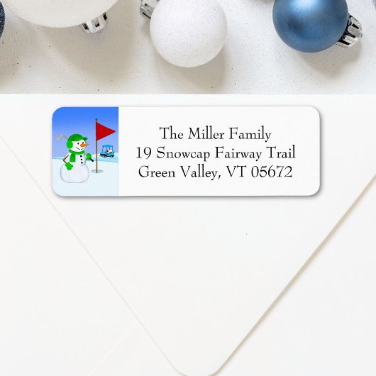Snowman Golfer Return Address Label