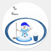 Snowman Golfer Ronde Sticker (Voorkant)