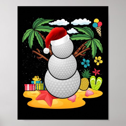 Snowman Golfer T-shirt Kerstzomer in juli feest Poster (Voorkant)