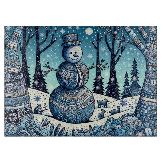Snowman Gond Panting Snijplank (Voorkant)