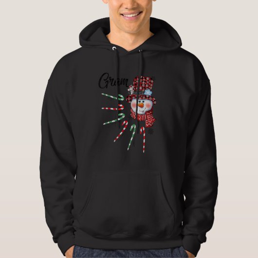 Snowman Gram Candy Cane Red Pset Kerstmis Hoodie (Voorkant)