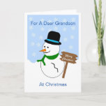 Snowman Grandson Kerstmis Kaart<br><div class="desc">Wenskaart kleinzoon kerstkaart sneeuwman ontwerp. Pas deze kerstkaart aan met een tekst naar keuze en laat deze afdrukken en naar u verzenden of download deze direct. Mocht u hulp nodig hebben bij het aanpassen, neem dan contact met ons op via de link op deze pagina. Kleinzoon Kerstkaart sneeuwpop ontwerp dat...</div>