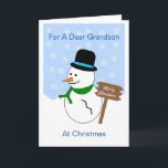 Snowman Grandson Kerstmis Kaart<br><div class="desc">Wenskaart kleinzoon kerstkaart sneeuwman ontwerp. Pas deze kerstkaart aan met een tekst naar keuze en laat deze afdrukken en naar u verzenden of download deze direct. Mocht u hulp nodig hebben bij het aanpassen, neem dan contact met ons op via de link op deze pagina. Kleinzoon Kerstkaart sneeuwpop ontwerp dat...</div>