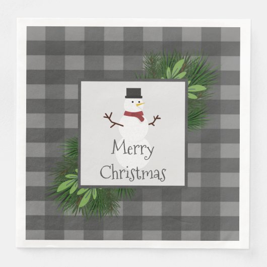 Snowman Gray Buffalo Papier Napkin Servet (Voorkant)