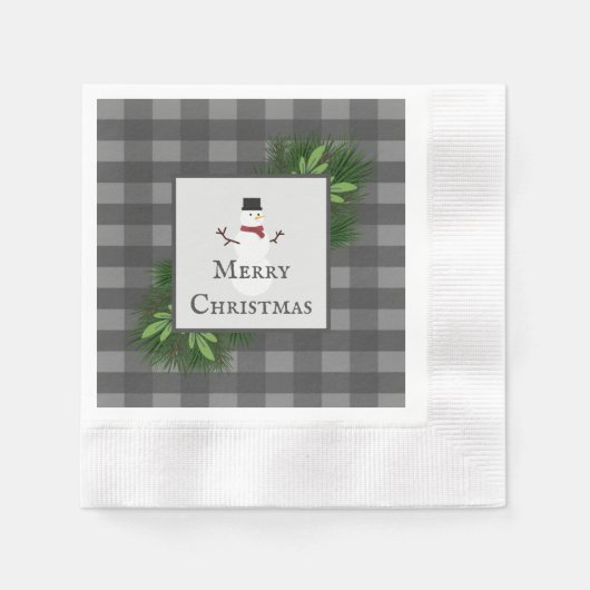 Snowman Gray Buffalo Papier Napkin Servet (Voorkant)
