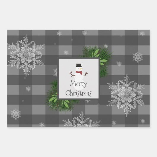 Snowman Gray Buffalo Plaid | Gray Inpakpapier Vel (Voorkant 3)