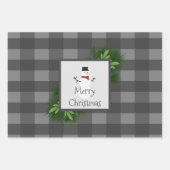 Snowman Gray Buffalo Plaid | Gray Inpakpapier Vel (Voorkant)