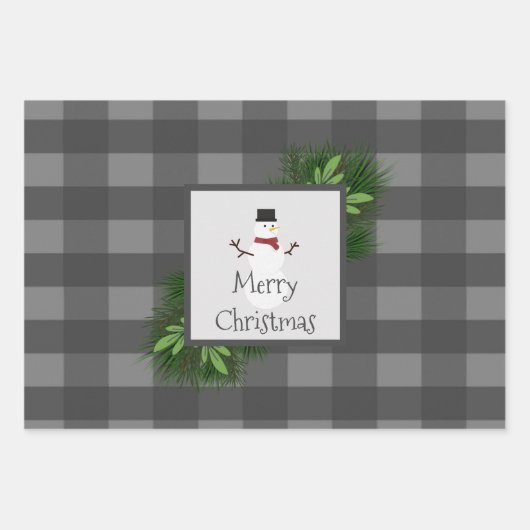 Snowman Gray Buffalo Plaid | Gray Inpakpapier Vel (Voorkant)
