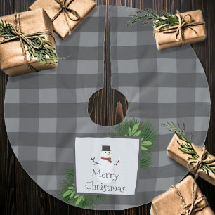 Snowman Gray Buffalo Plaid Gray Kerstboom Rok
