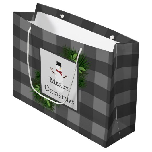 Snowman Gray Buffalo Play Gift Bag Groot Cadeauzakje (Voorkant Gekanteld)
