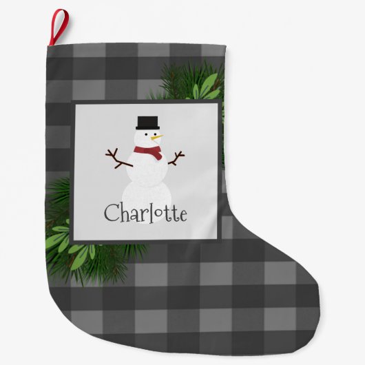 Snowman Gray Buffalo Pset Stocking Grote Kerstsok (Voorkant)