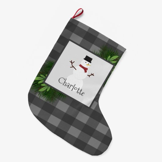 Snowman Gray Buffalo Pset Stocking Grote Kerstsok (Voorkant (Hangend))