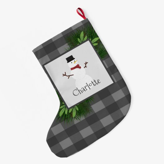 Snowman Gray Buffalo Pset Stocking Grote Kerstsok (Achterkant (Hangend))