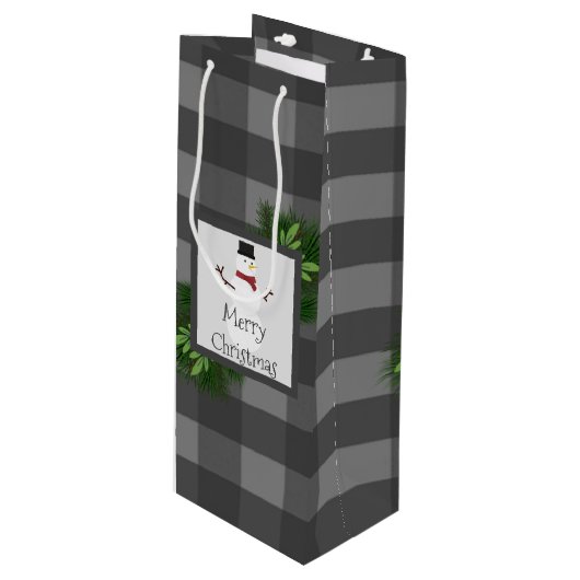 Snowman Gray Buffalo Pset Wine Gift Bag Wijn Cadeautas (Voorkant Gekanteld)