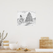 Snowman Grayscale Pencil tekenende kerst Poster (Keuken)