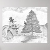 Snowman Grayscale Pencil tekenende kerst Poster (Voorkant)