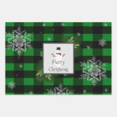 Snowman Green Buffalo Plaid | Zwart en groen Inpakpapier Vel (Voorkant 3)