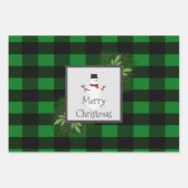 Snowman Green Buffalo Plaid | Zwart en groen Inpakpapier Vel (Voorkant)