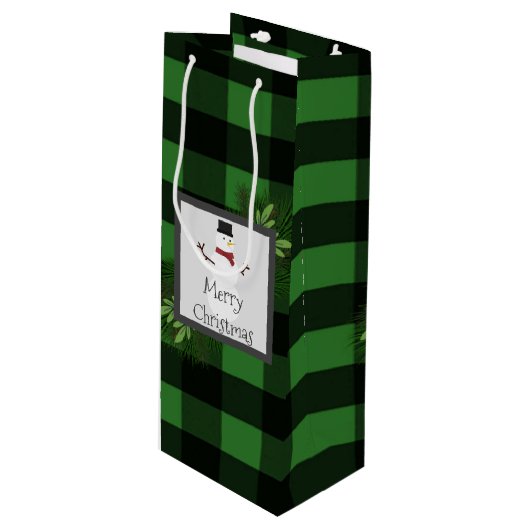 Snowman Green Buffalo Pset Wine Gift Bag Wijn Cadeautas (Voorkant Gekanteld)