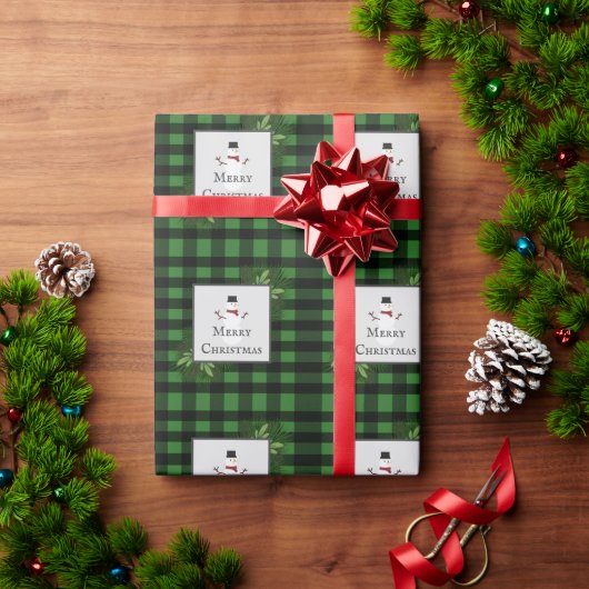 Snowman Green Buffalo Pset Wrappapier Cadeaupapier (Feestdagen Geschenken)