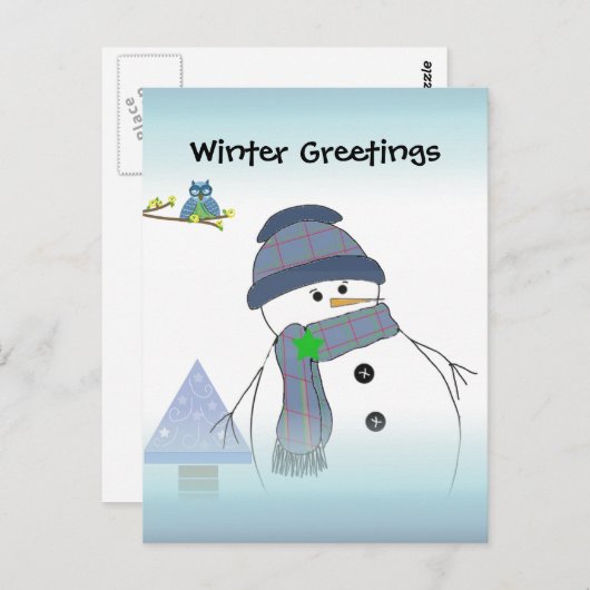Snowman Greetings Briefkaart (Voorkant / Achterkant)