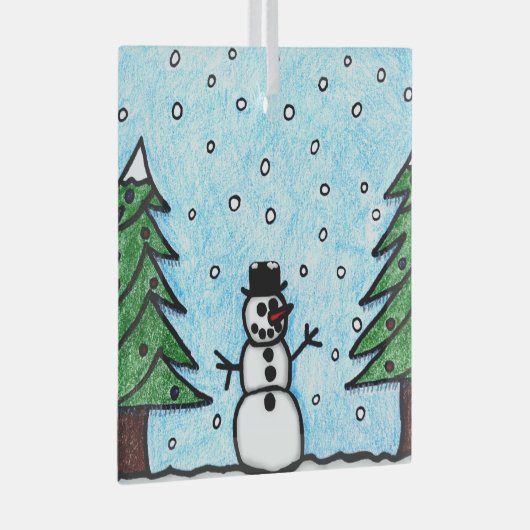 Snowman Greetings Glas Ornament (Voorkant Rechts)