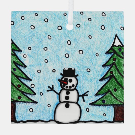 Snowman Greetings Glas Ornament (Achterkant)